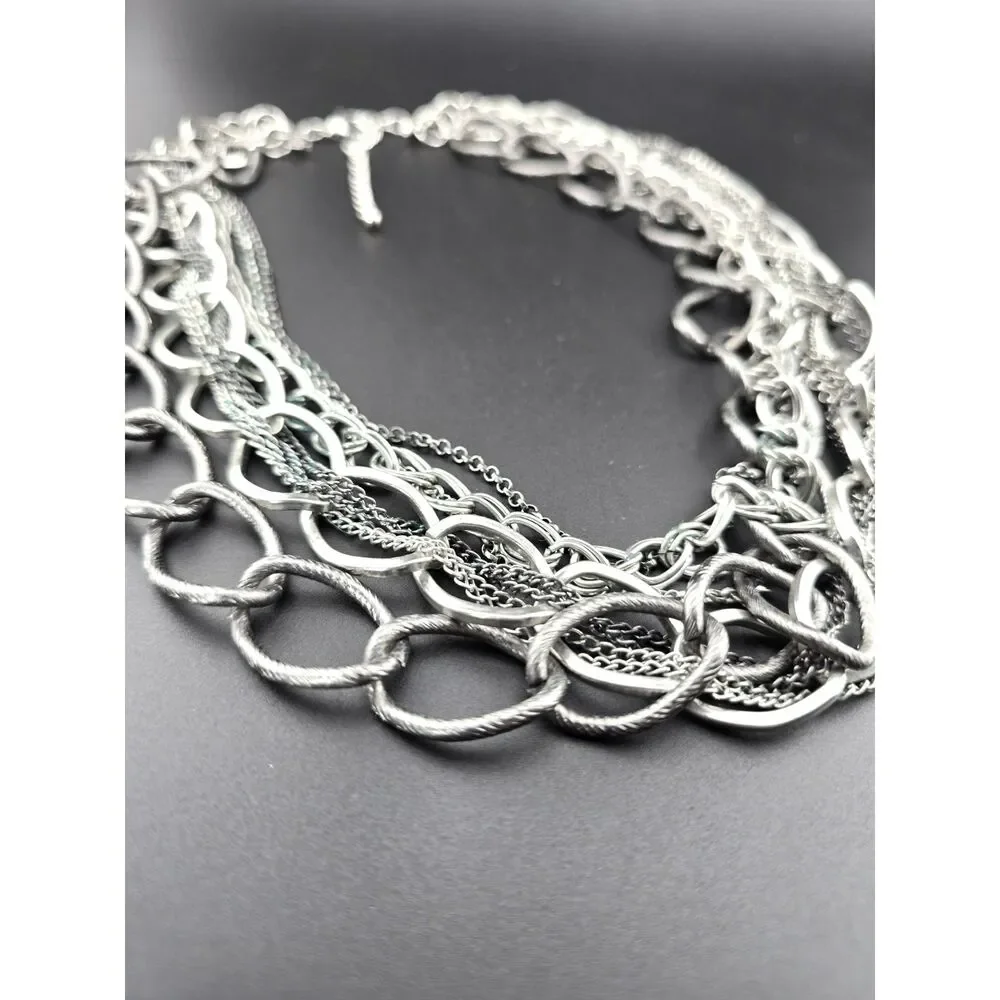 Chunky Multi Strand Necklace 8 Chains Mixed Links 20
